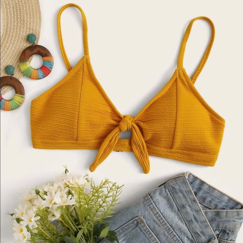 New Yellow tie knot bikini top
